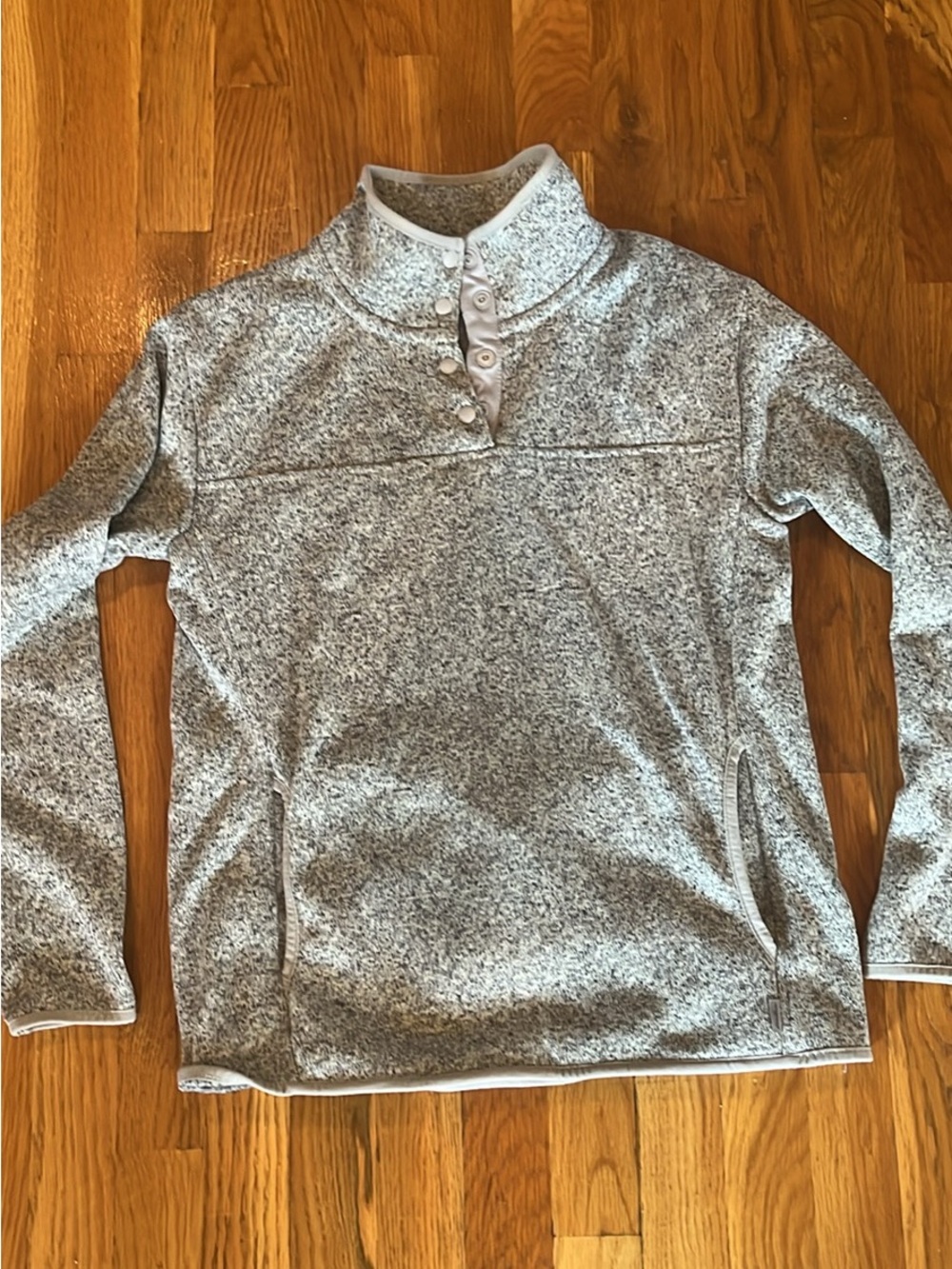 Eddie Bauer Heather Gray Button-Neck Fleece Pullover